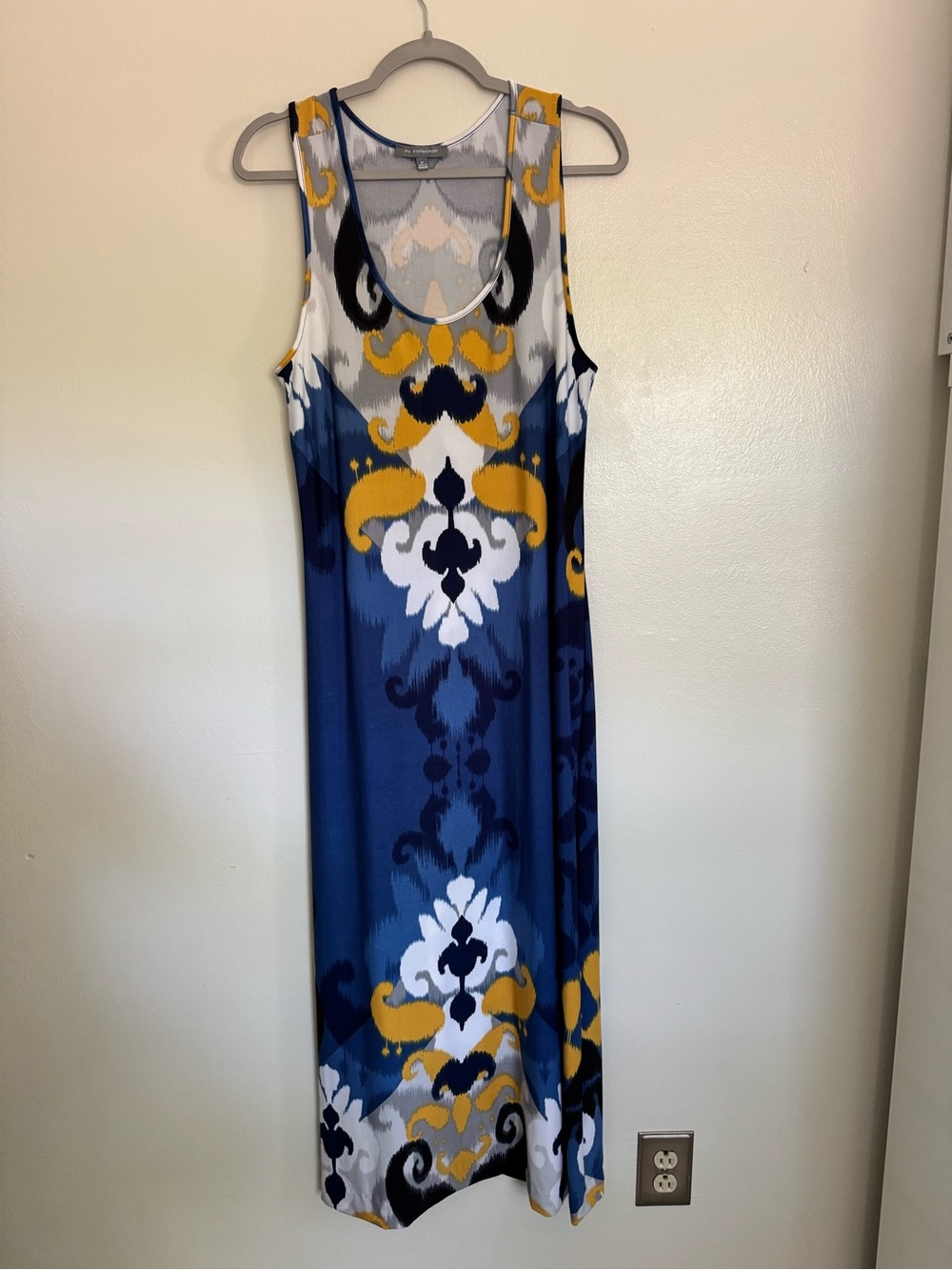 NY COLLECTION Women's Maxi Dress - Size Medium - Abstract Floral Blue/Gold/Black